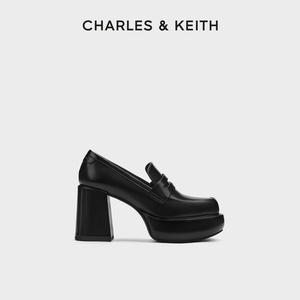 CHARLES&KEITH冬季女鞋CK1-60920356方头厚底高跟乐福鞋单鞋女