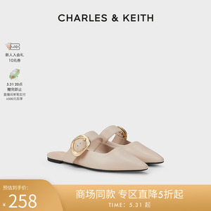 CHARLES&KEITH24春新款CK1-70381024尖头平底金属扣穆勒鞋拖鞋女
