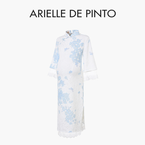法国ARIELLE DE PINTO孕妇装夏款国风淑女优雅气质花边旗袍连衣裙