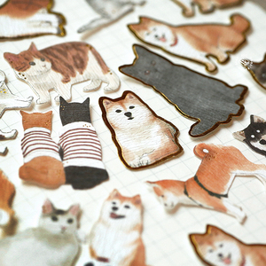 【和风贴纸包】日式 烫金贴纸包 柴犬 可爱动物 手账 DIY装饰贴纸