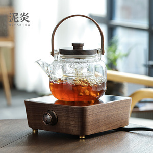 胡桃木电陶炉煮茶器耐热玻璃煮茶壶烧水壶红黑茶全自动煮茶炉套装