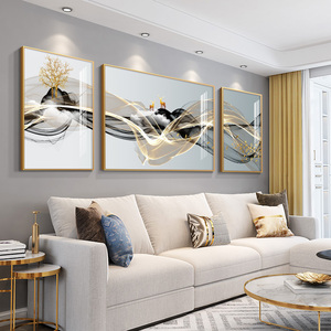 现代简约客厅挂画抽象线条沙发背景墙装饰画轻奢大气时尚三联壁画