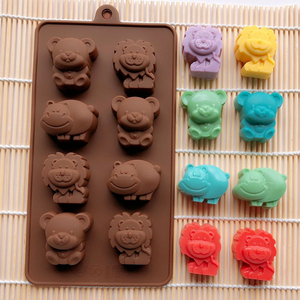 DIY烘焙 动物款小熊狮子河马硅胶巧克力模具 手工皂模 果冻布丁模