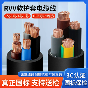 珠江电缆国标纯铜RVV2芯3芯45芯10/16/25/35平方软芯电源线护套线