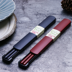 日本儿童便携式筷子筷盒餐具套装外出携带实木创意学生单双筷子盒