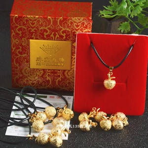 越南沙金女士锁骨苹果吊坠项链 礼盒装黄铜电镀金圣诞节苹果礼品