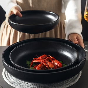 日式陶瓷创意磨砂黑色餐具家商用中式水煮鱼牛肉干锅14寸大盆大碗