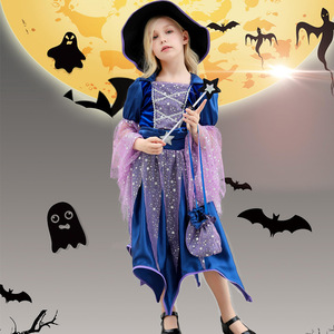 新款女童女巫扮演服万圣节服装巫婆魔法师cosplay幼儿园活动表演