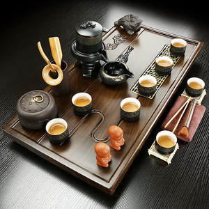 实木茶盘整套功夫茶具套装家用小型茶台轻奢排水式泡茶海简约托盘