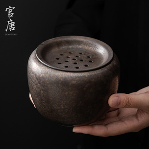 铁锈釉茶渣缸家用陶瓷建水带盖过滤茶洗水盂复古茶桶茶具茶道配件