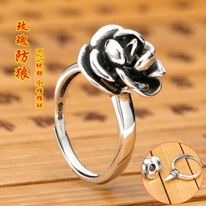 玫瑰花防狼戒指女款防身暗器s925纯银复古日韩版个性女生带刺指环