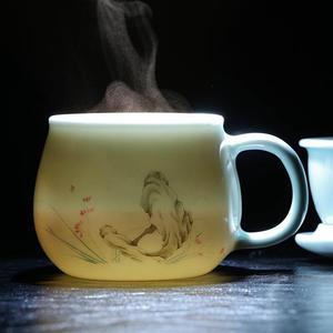 玉蝶景德镇茶杯陶瓷带盖过滤泡茶杯水杯办公室杯子 兰花