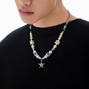 镶钻星星串珠拼接项链嘻哈小众设计高级感潮牌男女字母锁骨链饰品