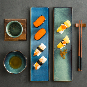 窑变长条盘平板盘日式商用长方形寿司盘餐厅点心盘家用菜盘陶瓷盘