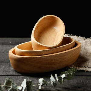 船形碗日式实木碗家用大号芋圆刨冰碗水果沙拉碗复古木制餐具套装