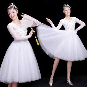 白色现代舞演出服2024年新款芭蕾舞蓬蓬裙歌伴舞裙纱裙广场舞短裙