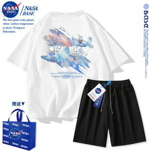 NASA联名潮牌涂鸦短袖t恤男士夏装情侣tshirt衫运动套装女生夏季