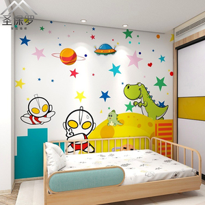 卡通可爱儿童房墙布奥特曼迪迦超人男孩男童卧室墙纸背景墙壁纸
