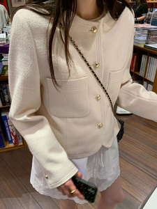 法式小香风白色短外套女 薄款呢子上衣韩国正品代购2024春季新款