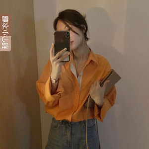 秒发韩国东大门代购2024春新款橙色漂亮衬衣小众设计感衬衫上衣女