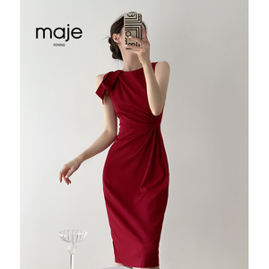 高端定制夏季赫本风红色连衣裙法式复古高级感无袖背心订婚小红裙