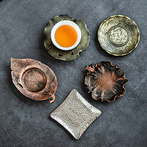 复古中国风合金茶托功夫茶杯垫茶垫创意茶具配件茶碟杯托防滑茶道