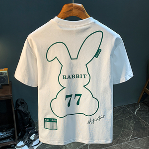 短袖T恤男夏季薄款潮牌设计感轻奢兔子印花简约休闲体恤百搭上衣