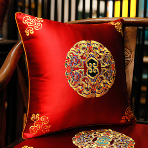 中式抱枕红木沙发靠垫腰枕中国风刺绣枕套床头大靠背客厅靠枕结婚