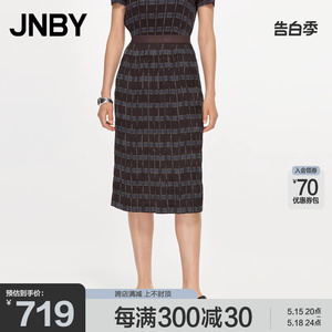 JNBY/江南布衣奥莱夏折扣半身裙格纹印花压褶H型直筒裙通勤裙