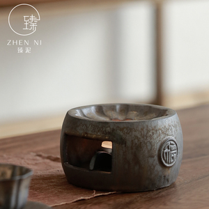 臻泥 日式温茶炉 手工复古鎏金陶瓷暖茶器蜡烛加热茶壶底座煮茶器