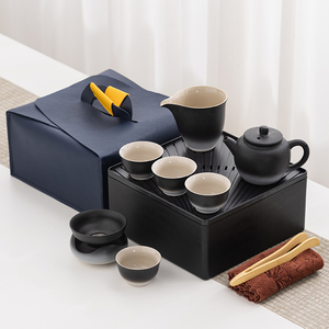 旅行茶具便携式套装收纳一体陶瓷户外渐变侧把壶功夫日式黑陶复古