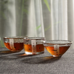 日式金星2只装锤目纹透明小茶杯描金玻璃杯子品茗杯功夫茶碗茶具