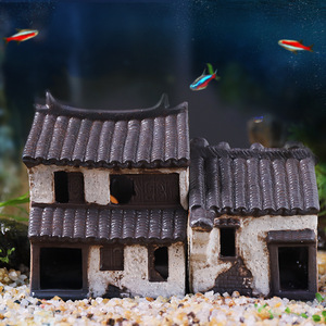 中国风陶瓷鱼缸装饰造景沉水摆件套餐微景观老房子古建筑躲避屋