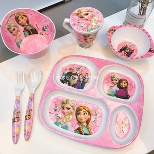 日本代购冰雪奇缘艾莎公主儿童餐具套装辅食碗女童叉勺子碗杯防摔