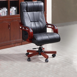 西皮老板椅商务办公真皮大班椅子可仰躺休闲椅家用实木脚电脑椅