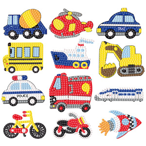 交通工具钻石贴画汽车儿童手工diy制作材料包挖掘机男孩砖石玩具