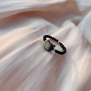 不褪色极细黑猫戒指日系天然水晶石黑水晶个性珠串指环