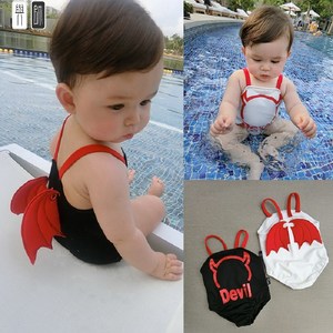 儿童泳衣男童0-4岁连体恶魔造型泳装速干女孩宝宝游泳衣婴儿温泉