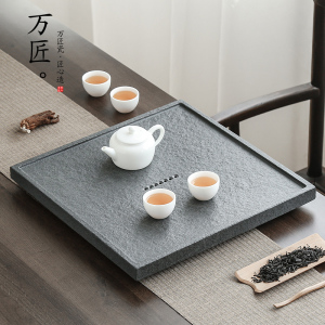 万匠整块乌金石茶盘日式简约仿古石头小茶台正方形家用两三人茶海