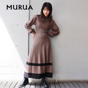 日本MURUA百搭立领百褶裙时尚针织连衣裙女长裙秋冬0122503024