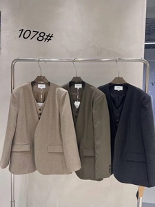 新款韩版高级感气质通勤宽松显瘦中长款V领西装外套女米索231078