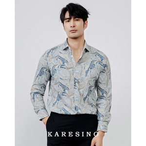 KARESINO原创环保数码印花衬衫男士时尚商务免烫修身长袖休闲衬衣