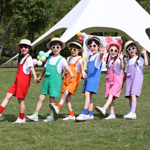六一儿童啦啦队糖果色背带裤表演服幼儿园毕业照小学生运动会服装