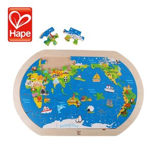 德国Hape地图拼图世界地图木质动物宝宝早教益智认知探索拼图游戏