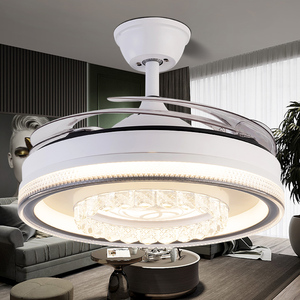 新款高档风扇灯吊扇灯隐形一体水晶餐厅客厅卧室现代简约带电扇灯