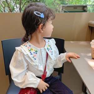 女童秋装2021新款儿童韩版衬衫小童碎花娃娃衫时髦宝宝长袖上衣潮
