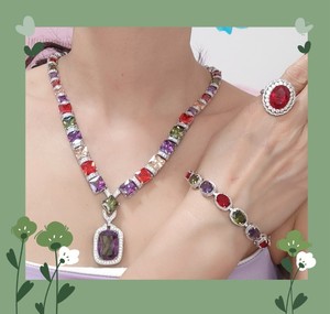 彩色水晶手链+项链+开口戒指～艾尼珠宝～实物比图片更美