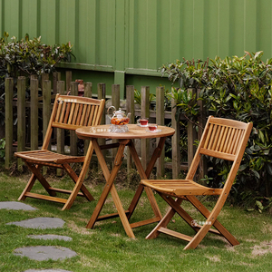 柚木户外庭院桌椅组合实木圆桌茶几阳台边几咖啡桌休闲可折叠桌椅
