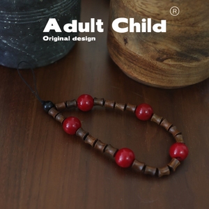 adultchild原创设计文艺复古小众手工黑梨花木竹节手机链挂绳挂饰