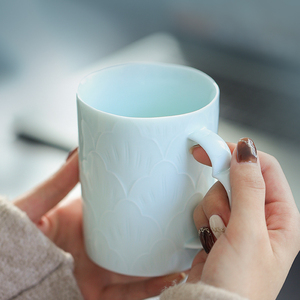 景德镇官方陶瓷影青咖啡马克杯水杯办公室家用大容量杯子2024新款